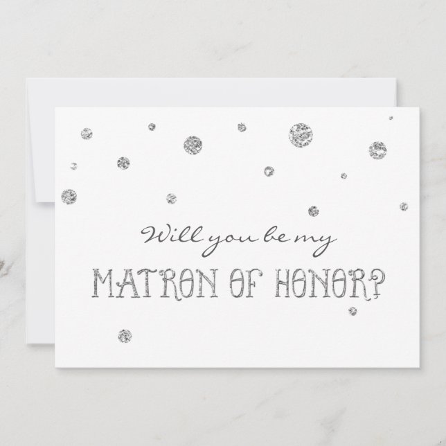 MATRON EONOR White & Silver Glitzer Dots Card Einladung (Vorderseite)