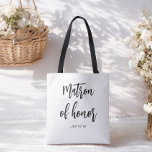 Matron of Honor Black White Wedding<br><div class="desc">Matron of Honor Tote Bag in Black White for Wedding,  Bridal Party,  Bridal Shower,  Bachelorette Party. Check out more products with this design in the collection below.</div>