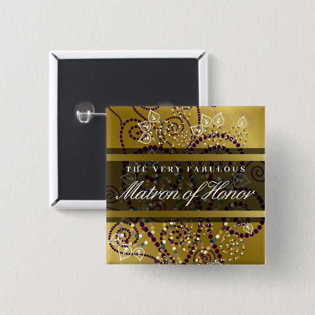 MATRON of HONOR Boho Spirals Gold Wedding Button (Vorne & Hinten)