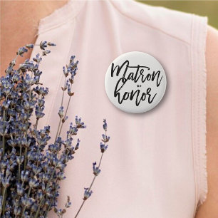 Matron of Honor Brush Script Wedding Brautparty Button