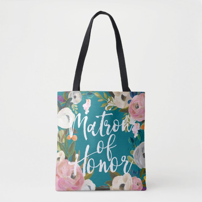 Matron of Honor Brushed Floral Wedding Party Tasch (Vorderseite)