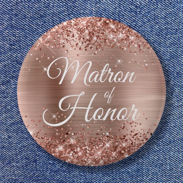 Matron of Honor Glittery Rose Gold Foil Button (Matron of Honor Glittery Rose Gold Foil Button)
