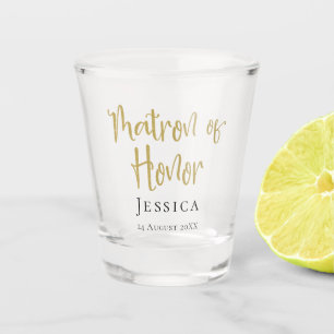 Matron of Honor Gold Script Name Date Typografy Schnapsglas