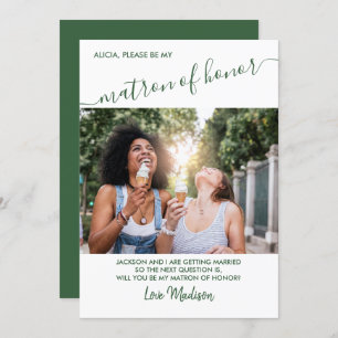 Matron of Honor Green and White Foto Vorschlag Einladung