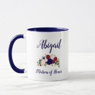 Matron of Honor Navy Blue Marsala Floral Wedding Tasse