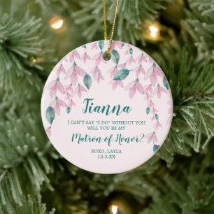 Matron Of Honor Personalized Vorschlag Pink Floral Keramik Ornament