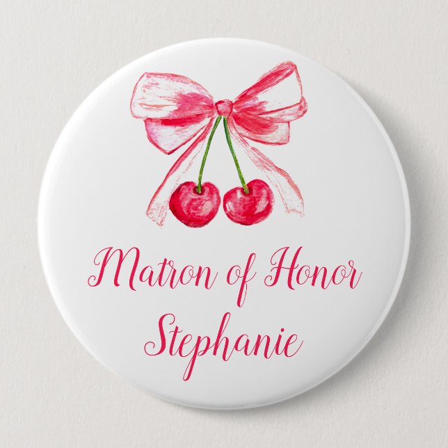 Matron of Honor Pink Bow Coquette Wedding Button (Vorderseite)