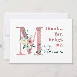 Matron of Honor Pink Floral Letter Wedding Dankeskarte