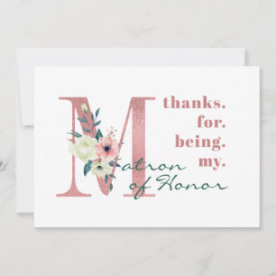 Matron of Honor Pink Floral Letter Wedding Dankeskarte