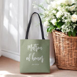 Matron of Honor Sage Green Wedding Tote Bag<br><div class="desc">Matron of Honor Tote Tag in Sage Green und White für Hochzeit,  Brautparty,  Brautparty,  Junggeselinnen-Abschied. Karo mehr Produkte mit diesem Design in der Kollektion unten.</div>