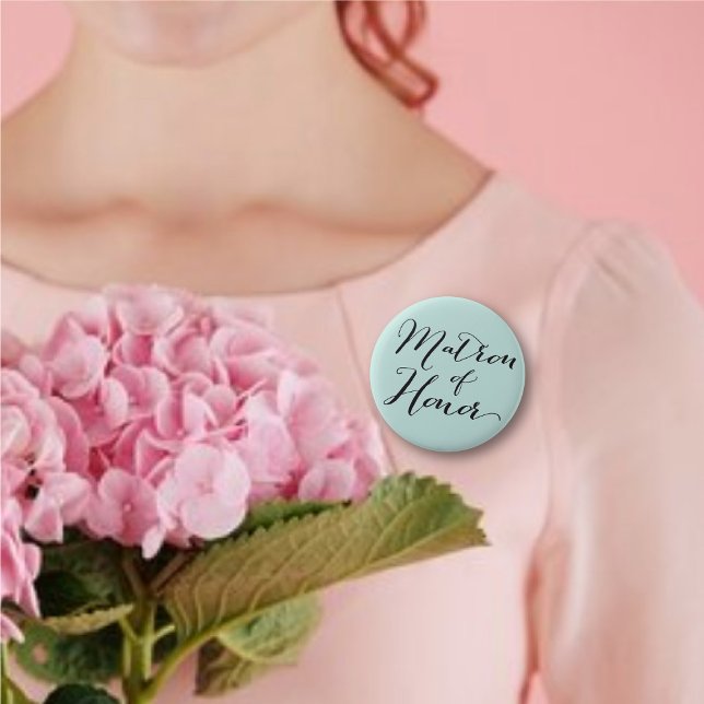 Matron of Honor Script Wedding Brautparty Button ('Matron of Honor' Classic Script Calligraphy Wedding Bridal Party Button @ fatfatin_blue_knot)