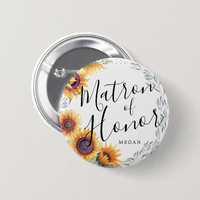 Matron of Honor Sunflower Florals Custom Wedding Button (Vorne & Hinten)