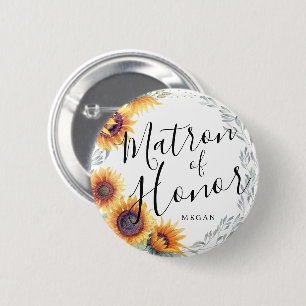 Matron of Honor Sunflower Florals Custom Wedding Button