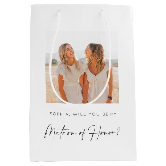Matron of Honor Vorschlag Geschenktasche mit Foto Mittlere Geschenktüte (Vorderseite)