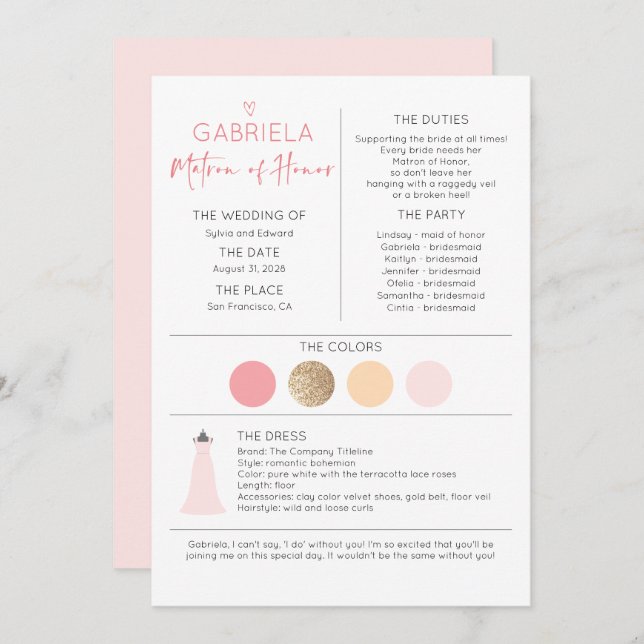 Matron of Honor Vorschlag & Information (Vorne/Hinten)