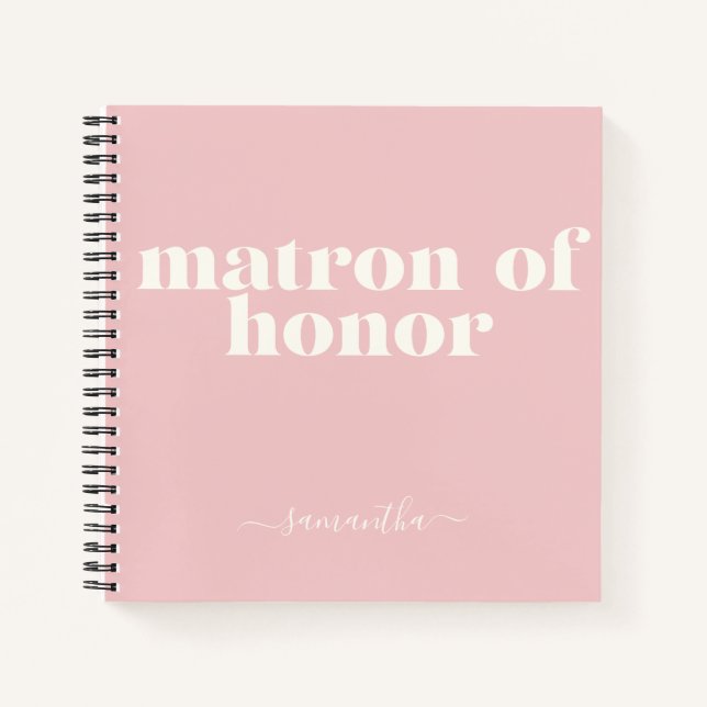 Matron of Honour Simple Modern Name Blush Pink Notizbuch (Vorderseite)