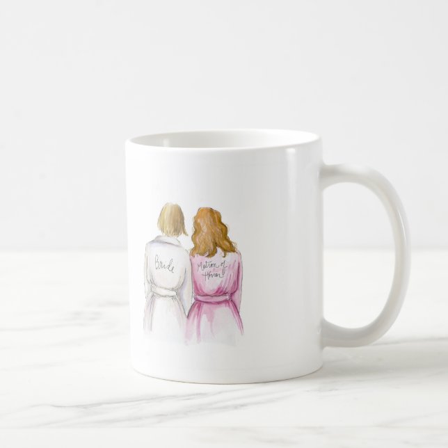 Matrone? Blonde Bob-Braut-dunkle Querstation Kaffeetasse (Rechts)