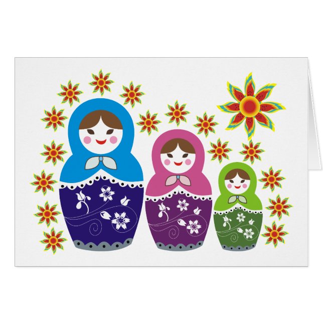 Matryoshka Russische Puppen & Sonnenblumen (Vorderseite (Horizontal))