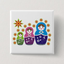Matryoshka Russische Puppen & Sonnenblumen Button