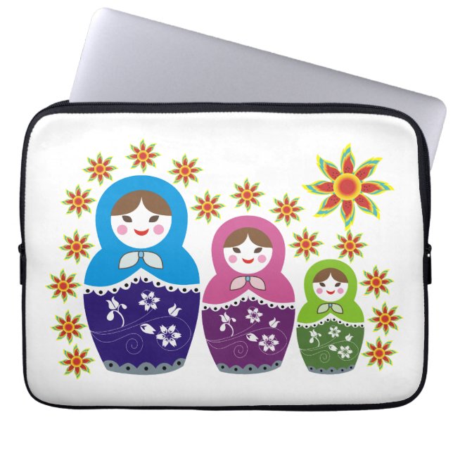 Matryoshka Russische Puppen & Sonnenblumen Laptopschutzhülle (Vorderseite)