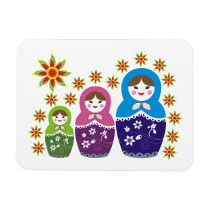 Matryoshka Russische Puppen & Sonnenblumen Magnet