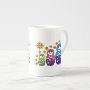 Matryoshka Russische Puppen & Sonnenblumen Prozellantasse