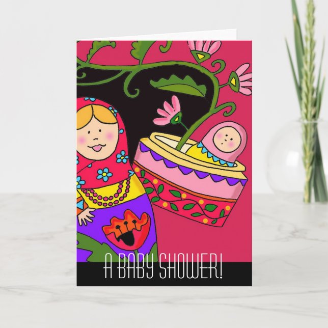 Matryoshkas Babydusche ukrainische Volkskunst Einladung (Vorderseite)