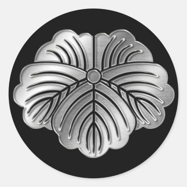 Matsunaga Clan Kamon Silver Chrome Runder Aufkleber (Vorderseite)