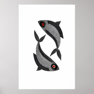 Matsya Duo-Kunstposter handgezeichnete Fische, Sch Poster