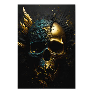 Matt schwarzer Totenkopf mit Gold Splitter  Fotodruck