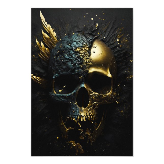 Matt schwarzer Totenkopf mit Gold Splitter  Fotodruck (Vorne)