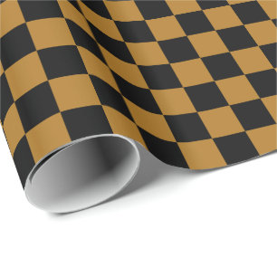 Matte Antique Gold und schwarze Schachbrettquadrat Geschenkpapier