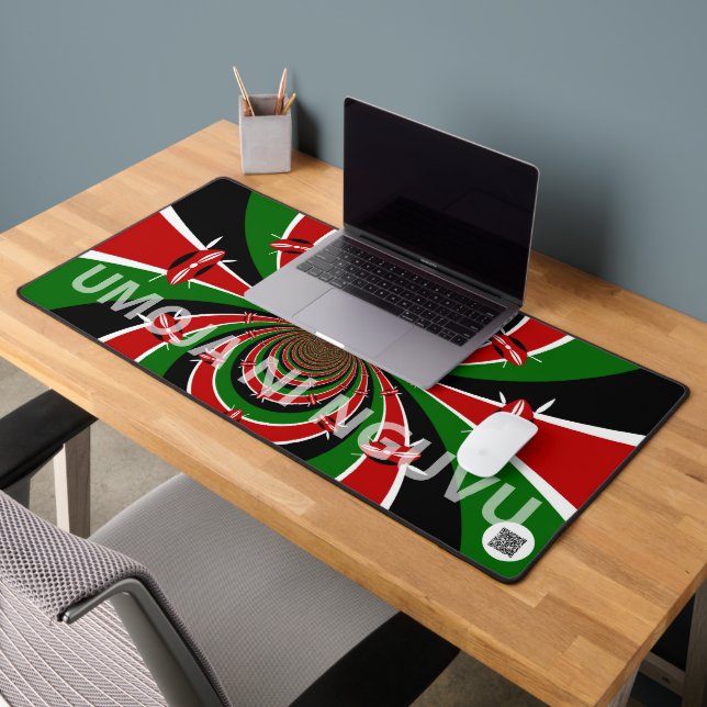 Matte Black Kenya Flag Umoja ni Nguvu | Sleek Dark Schreibtischunterlage (Büro 2)