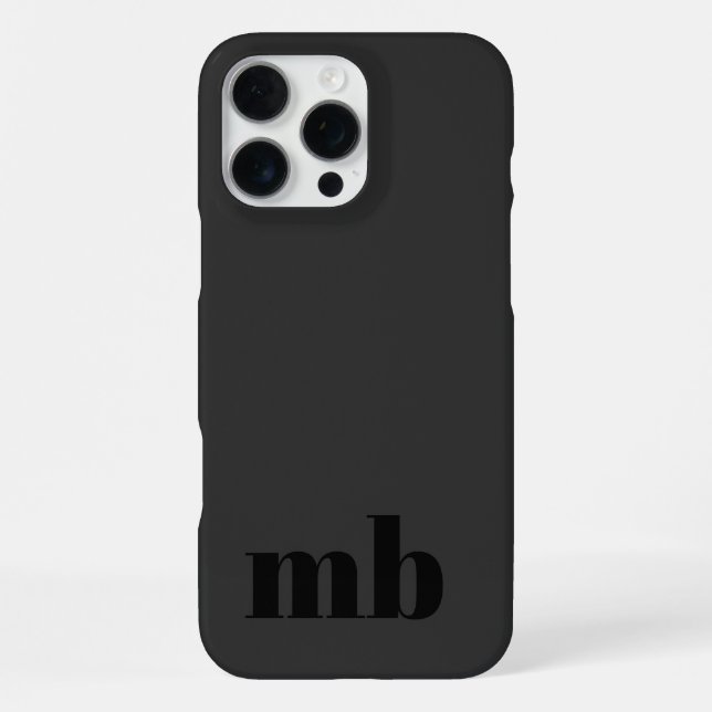 Matte Black Minimalistisch Modern Initial Monogram iPhone Hülle (Rückseite)