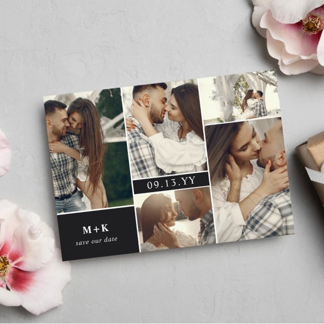Matte Black Modern Initials Photos Save the Date (Von Creator hochgeladen)
