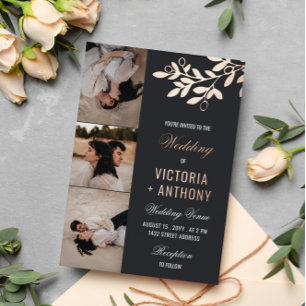 Matte Black Rose Gold Berry Twig 3 Fotos Hochzeit Folieneinladung