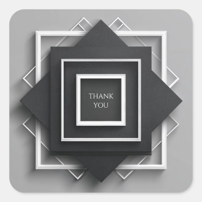 Matte Black & White Frame Moderne Elegante Hochzei Quadratischer Aufkleber (Vorderseite)