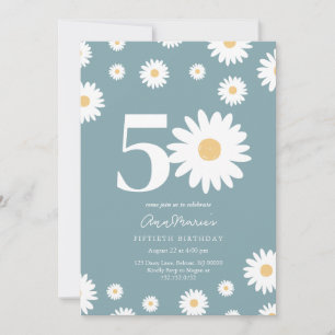 Matte Blue Daisy Einladung zum 50. Geburtstag