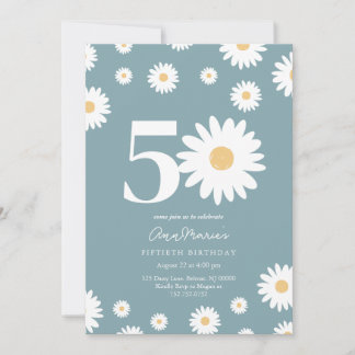Matte Blue Daisy Einladung zum 50. Geburtstag