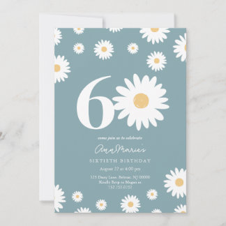 Matte Blue Daisy Einladung zum 60. Geburtstag