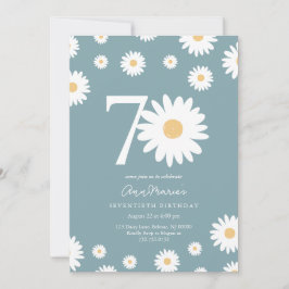 Matte Blue Daisy Einladung zum 70. Geburtstag