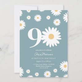 Matte Blue Daisy Einladung zum 90. Geburtstag