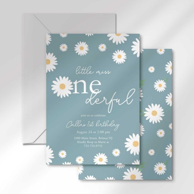 Matte Blue Daisy Little Miss Onederful Einladung (Von Creator hochgeladen)