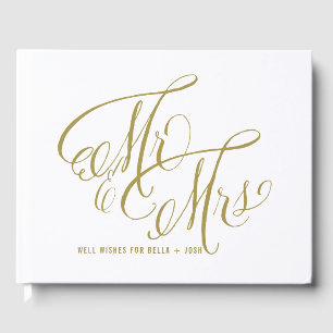 Matte Gold Mr. & Mrs. Elegant Script Wedding Gästebuch
