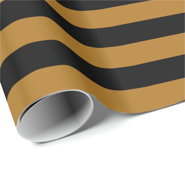 Matte Gold/Schwarzer Streifen Geschenkpapier (Rolleneckpunkt)
