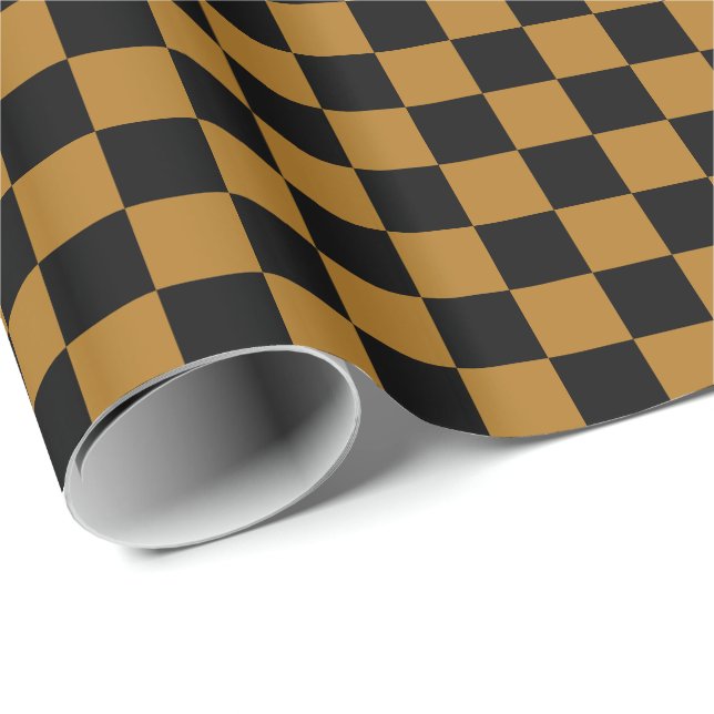Matte Gold und Black Checkered Geschenkpapier (Rolleneckpunkt)