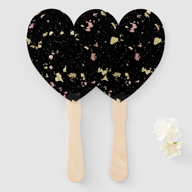 Matte Gold und Rose Gold Flakes Black Fächer (Vorne und Hinten)