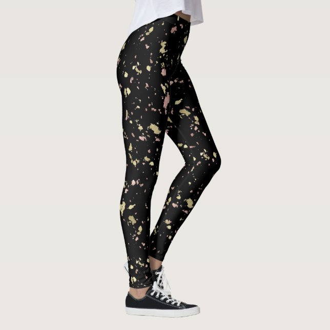 Matte Gold und Rose Gold Flakes Black Leggings (Rechts)