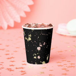Matte Gold und Rose Gold Flakes Black Pappbecher