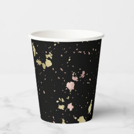 Matte Gold und Rose Gold Flakes Black Pappbecher